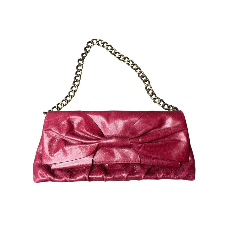 Hobo International Pink Leather Clutch‎ Bag Bow Chain Shoulder Purse Y2K Barbie